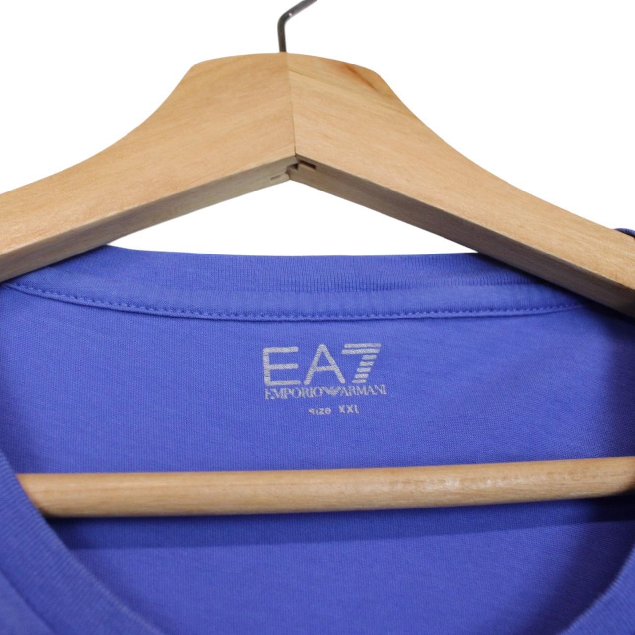 Armani purple short sleeve t-shirt with logo print and cotton material.