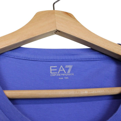 Armani purple short sleeve t-shirt with logo print and cotton material.