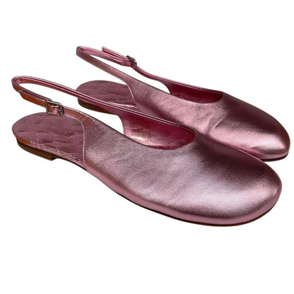 Burberry Metallic Pink Leather Slingback Ballerinas Pumps
