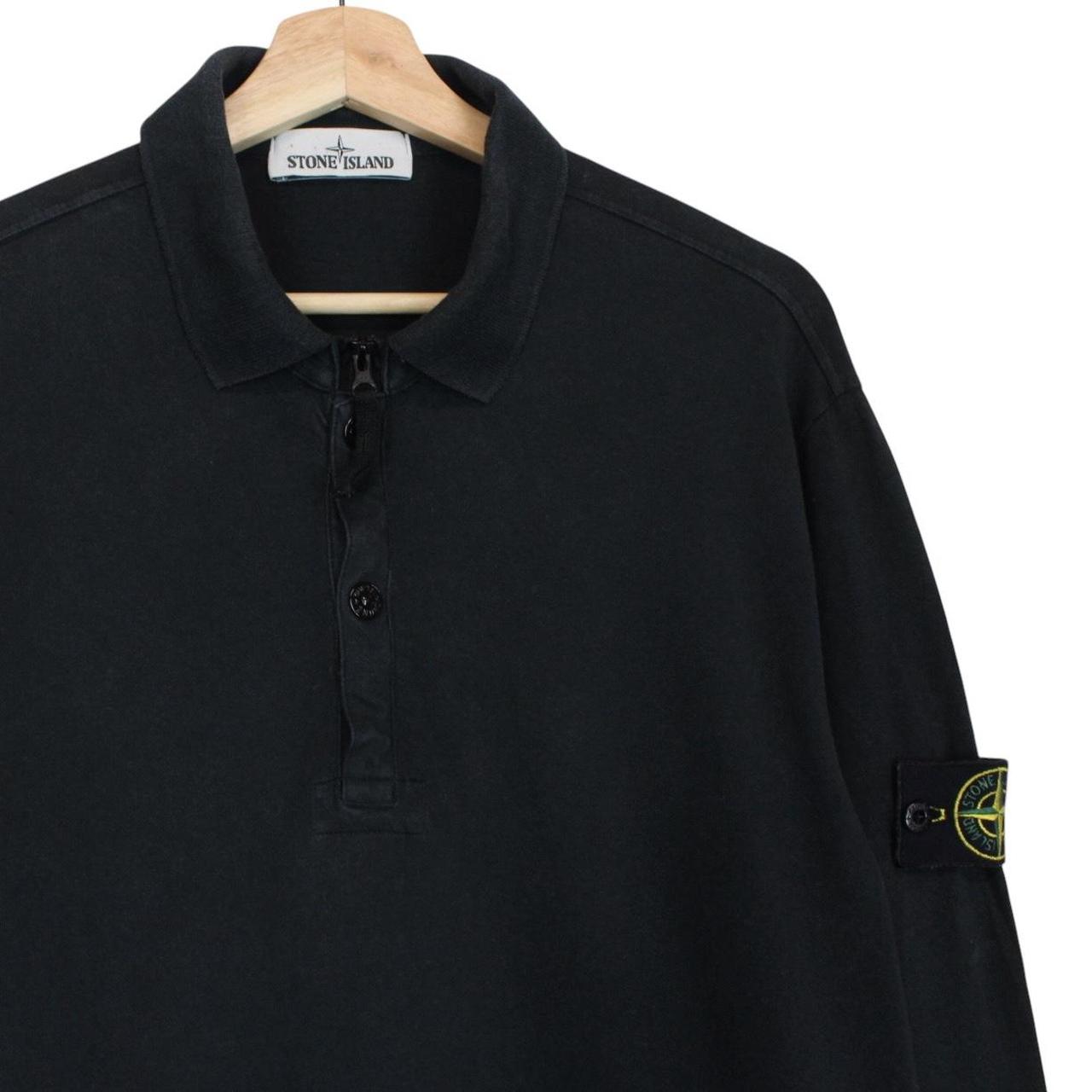 Stone Island SS 2017 Black Long Sleeve Collared Cotton T-Shirt