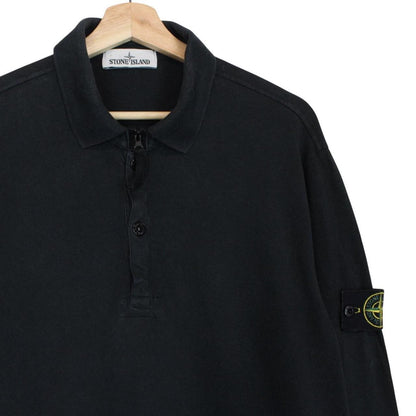 Stone Island SS 2017 Black Long Sleeve Collared Cotton T-Shirt