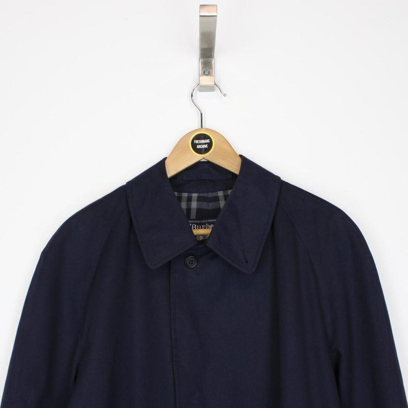 Vintage 90s Burberry Navy Blue Nova Check Single Breasted Trench Coat