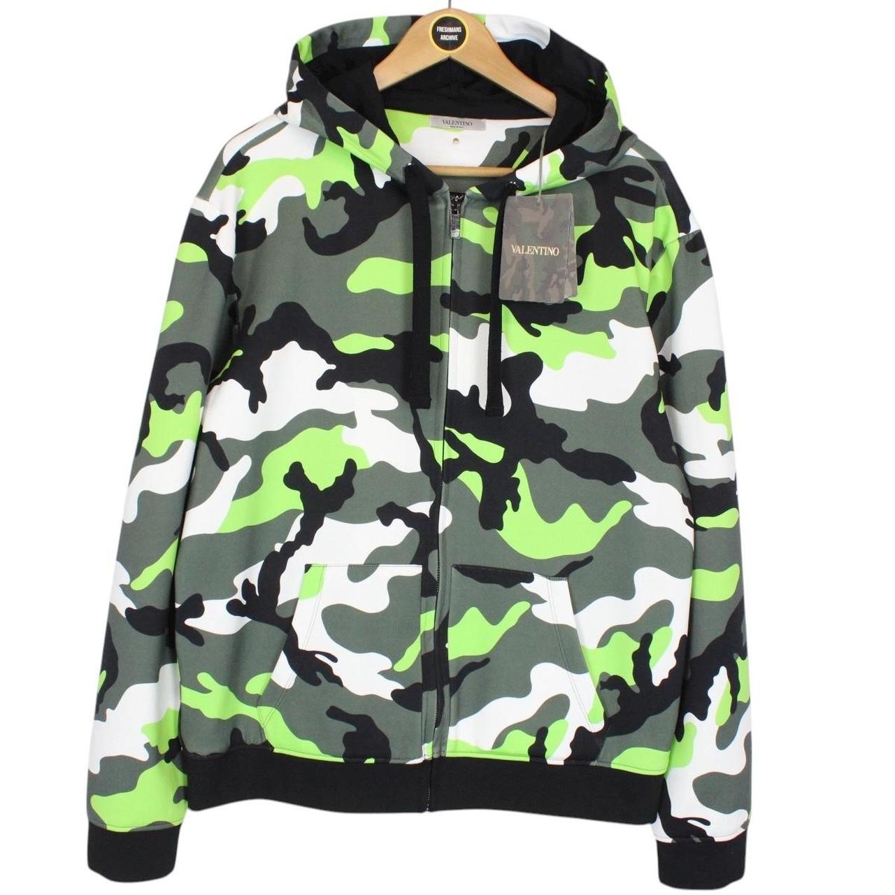 Valentino Garavani Green Camo Full Zip Nylon/Cotton Hoodie