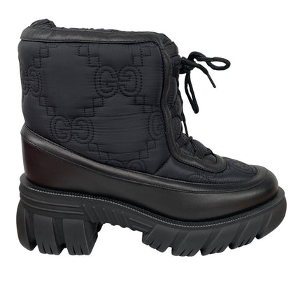 Gucci GG Monogram Navy Blue and Black Leather Quilted Ankle Boots