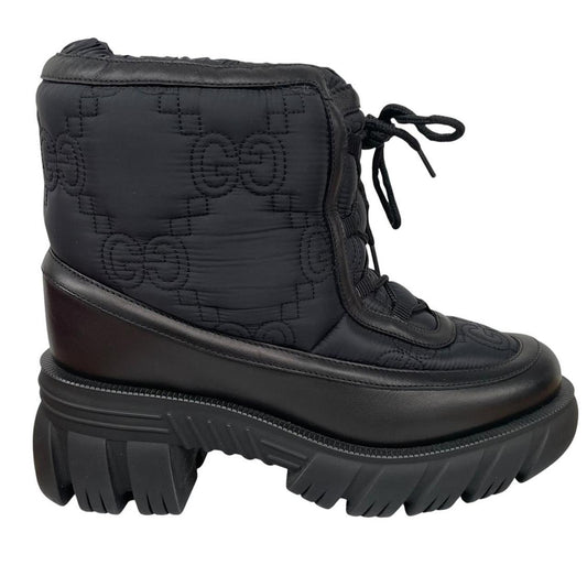 Gucci GG Monogram Navy Blue and Black Leather Quilted Ankle Boots