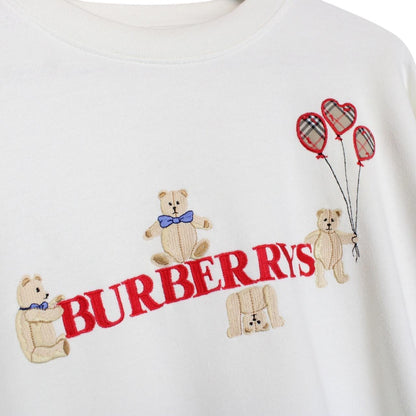 Vintage Burberry Embroidered Bear Print White Cotton Sweatshirt