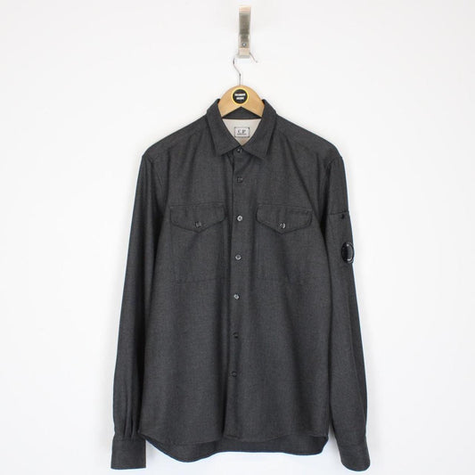 CP Company Grey Button Up Military Double Pocket Lens Overshirt