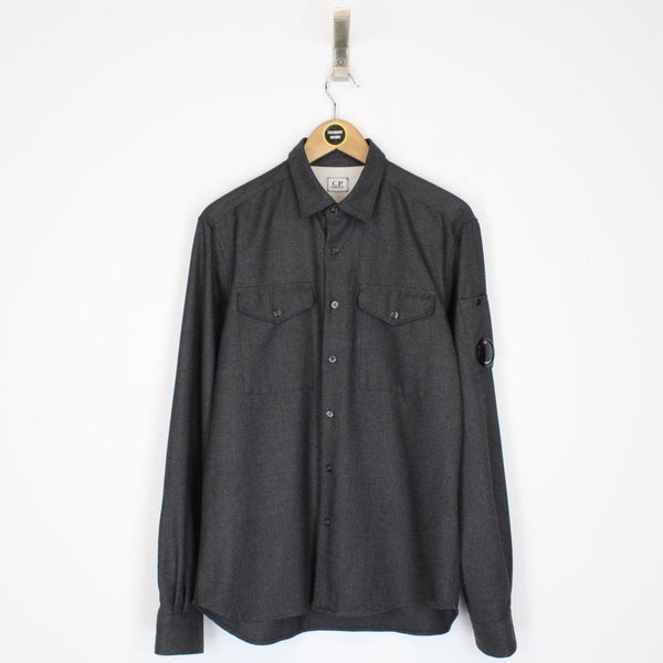 CP Company Grey Button Up Military Double Pocket Lens Overshirt