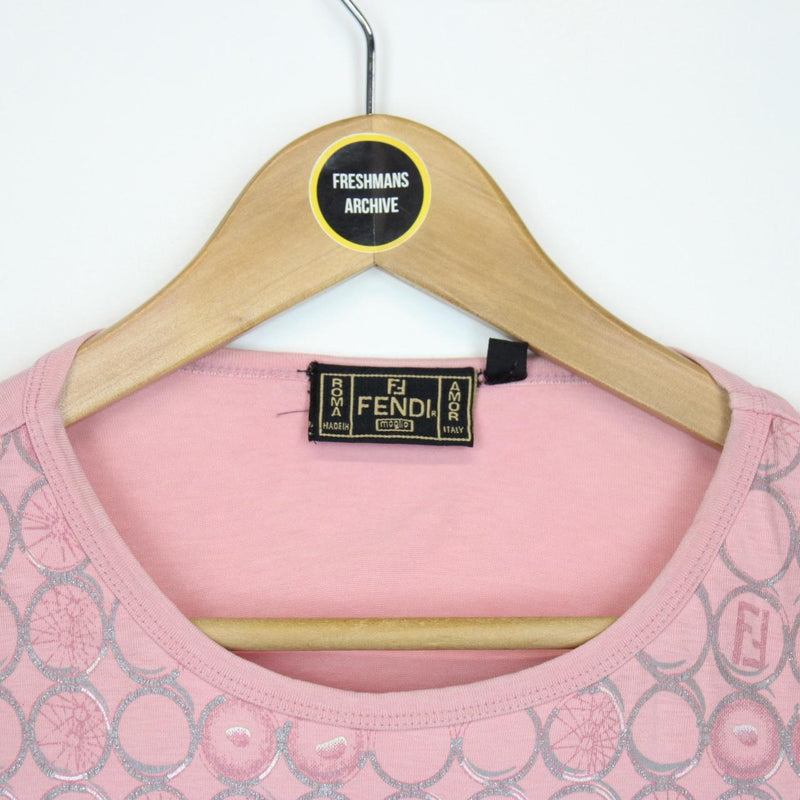 Vintage 90s Fendi Pink Zucca Monogram Short Sleeve Top
