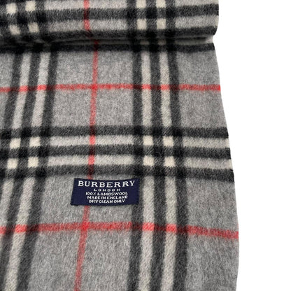 Vintage 90s Burberry Grey Nova Check Lambswool Scarf