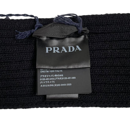 Prada Black and White Cashmere Wool Knit Logo Scarf