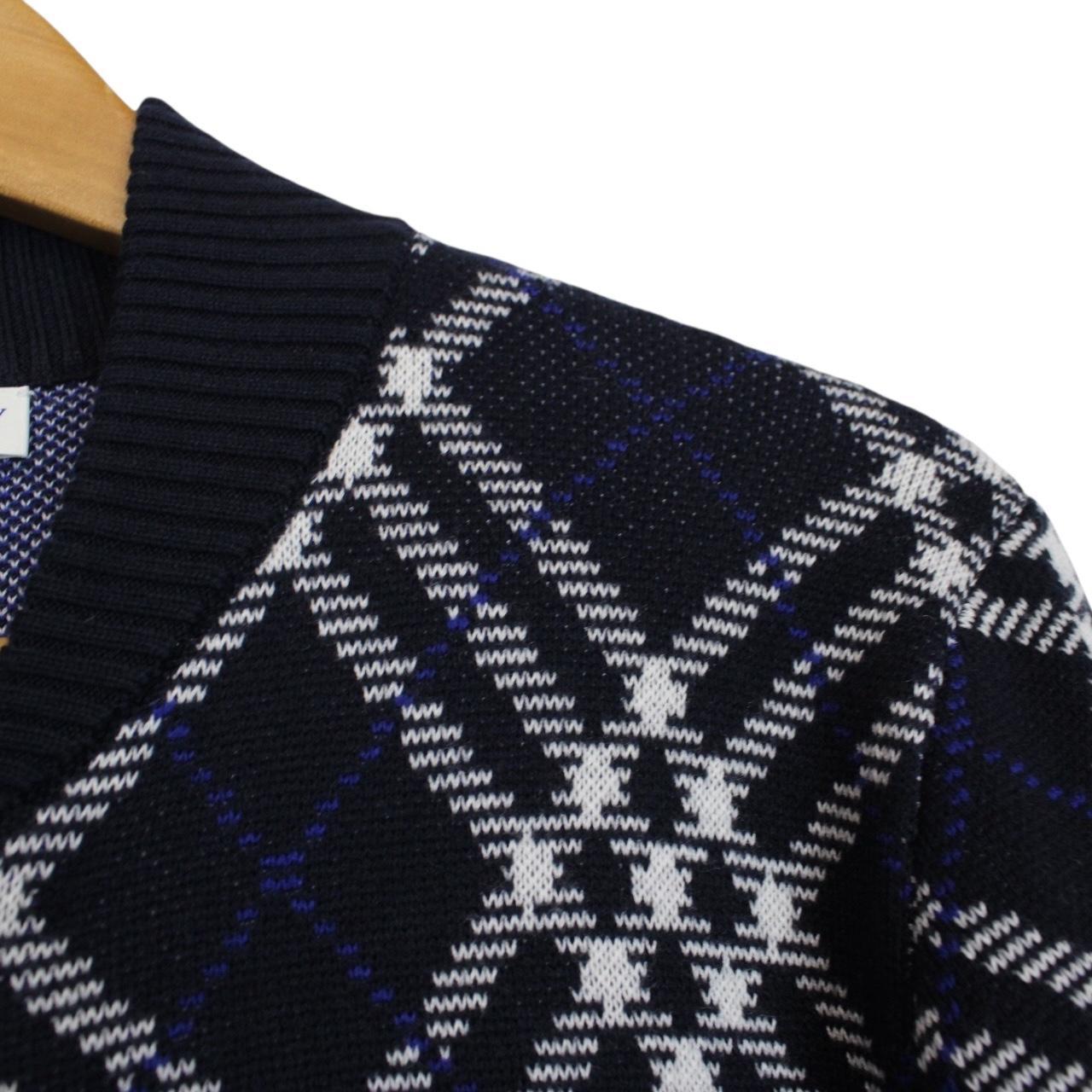 Burberry Navy Blue and White Wool Blend Knit Full Zip Jumper