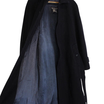 Vintage 90s Burberry Navy Blue Wool Belted Coat