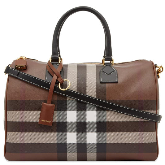 Burberry Dark Birch Brown Medium Nova Check Bowling Bag