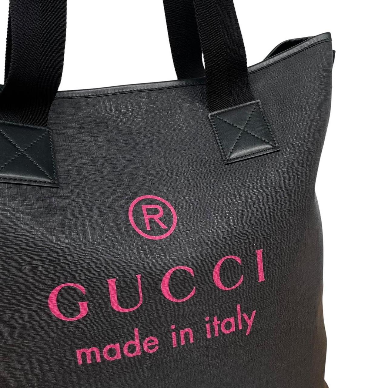 Gucci Black and Pink Coated Canvas Logo Print Large Tote Bag
