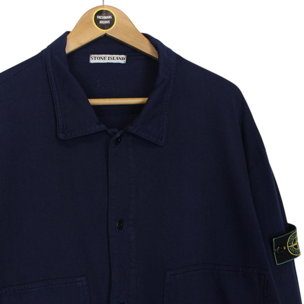 Vintage 90s Stone Island Navy Blue Green Edge Badge Cotton Overshirt