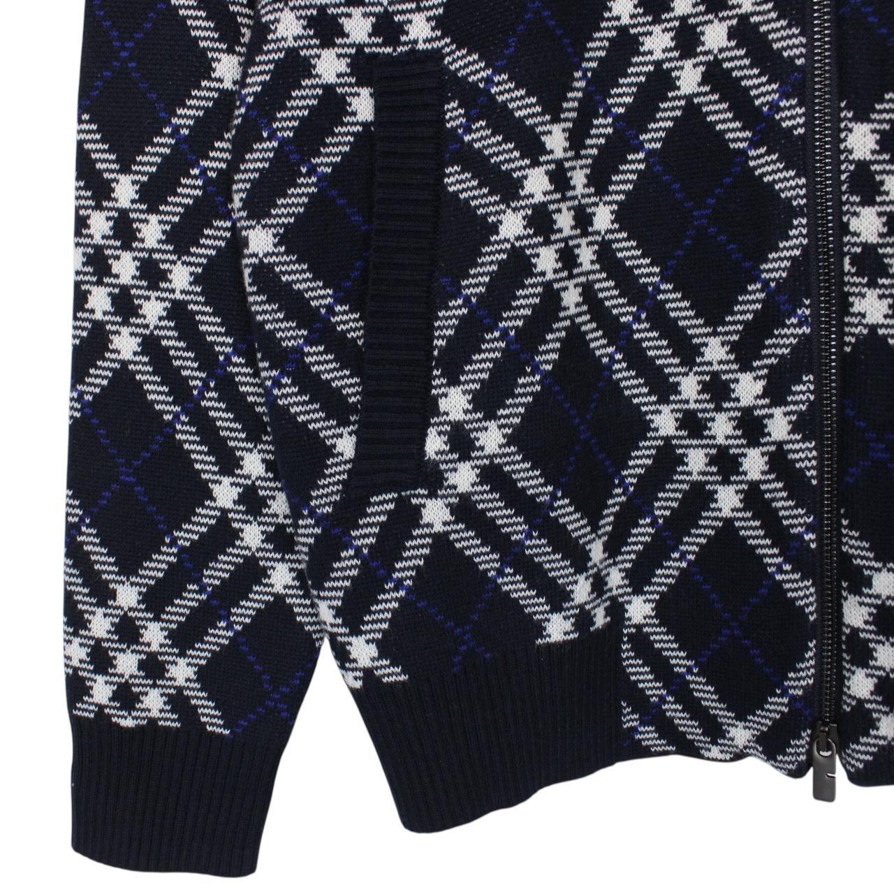 Burberry Navy Blue and White Wool Blend Knit Full Zip Jumper