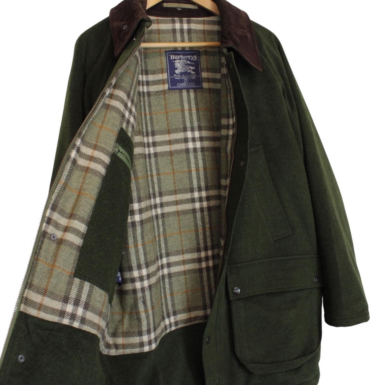 Vintage 90s Burberry Green Nova Check Lined Alpaca Wool Coat