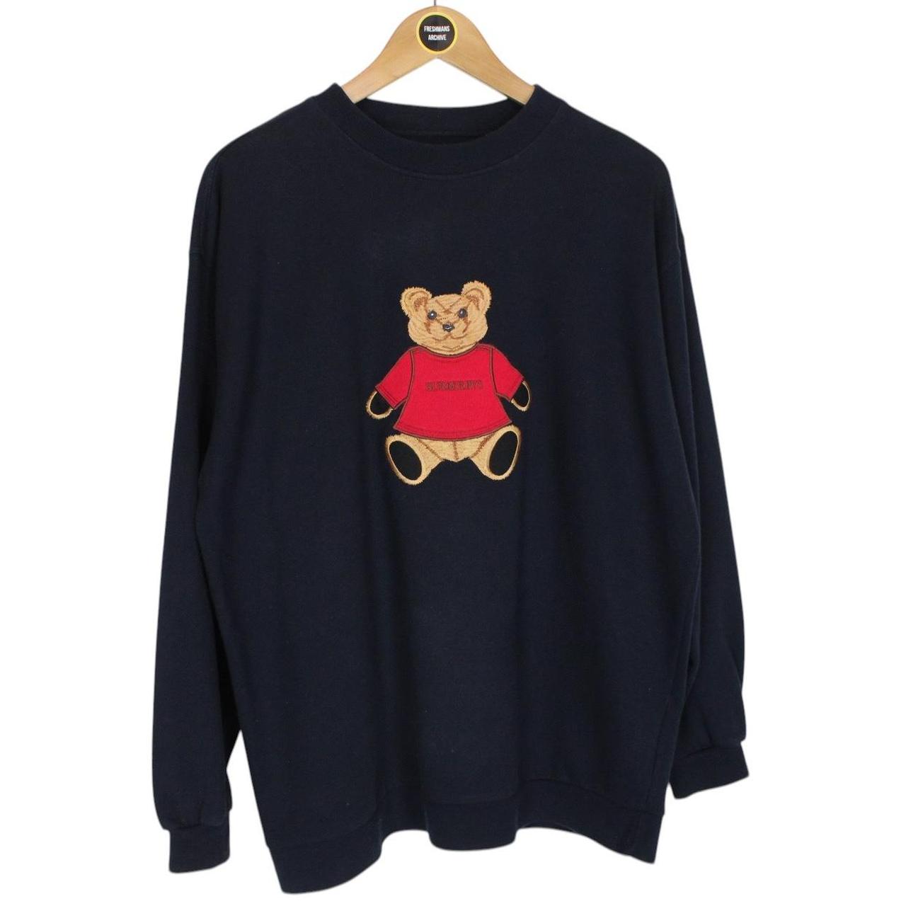 Vintage Burberry Embroidered Bear Print Navy Blue Cotton Sweatshirt