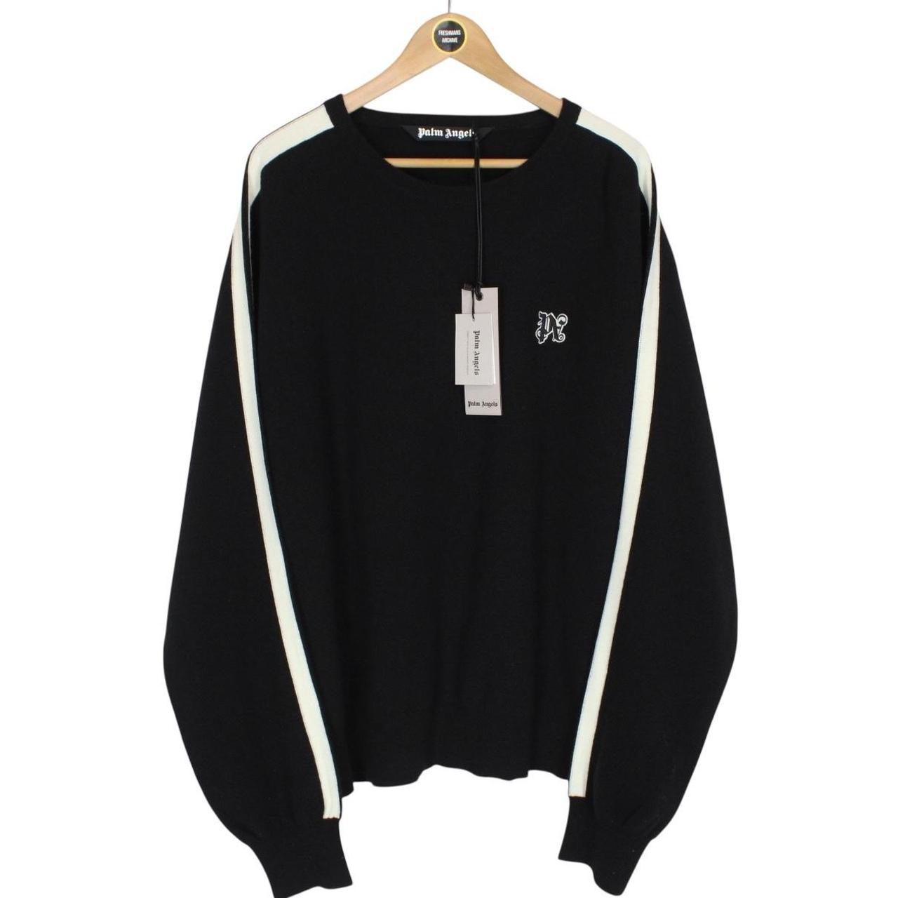 Palm Angels Black and Off White Wool Knit Monogram Track Jumper