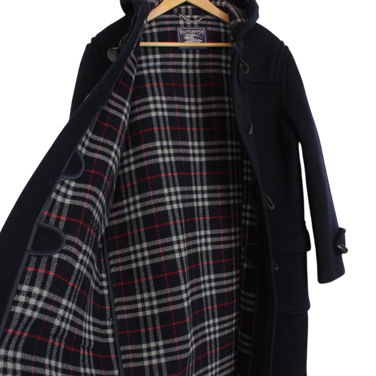 Vintage 90s Burberry Navy Blue Nova Check Wool Duffle Coat
