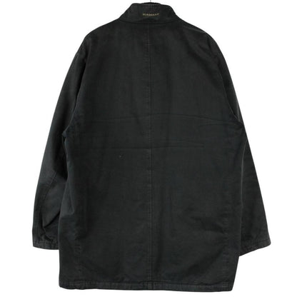 Burberry black coat with Nova Check lining and full zip closure, vintage style.