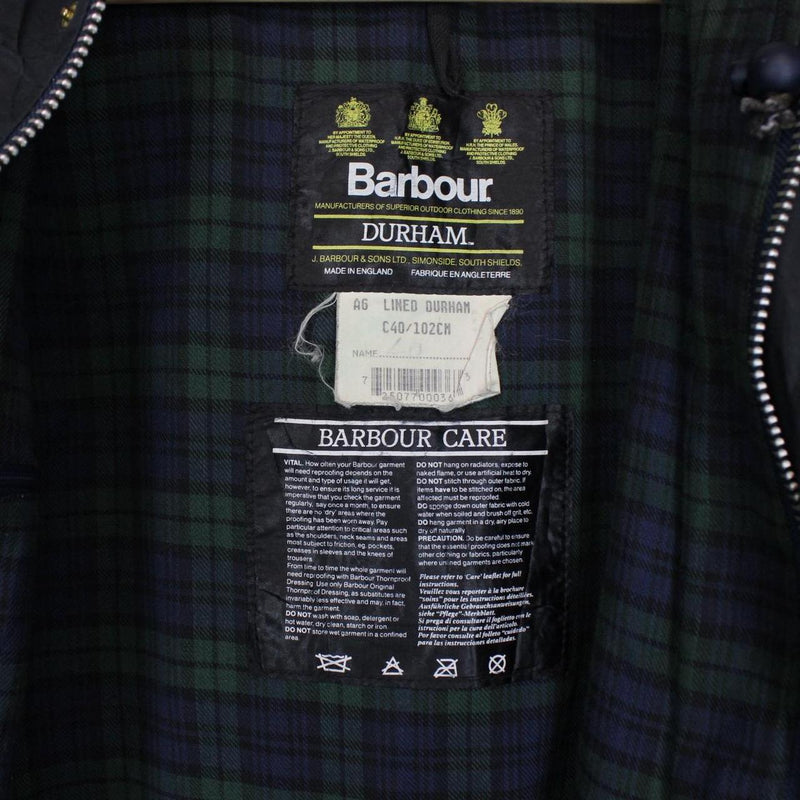 Vintage 90s Barbour Durham Black Wax Hooded Jacket