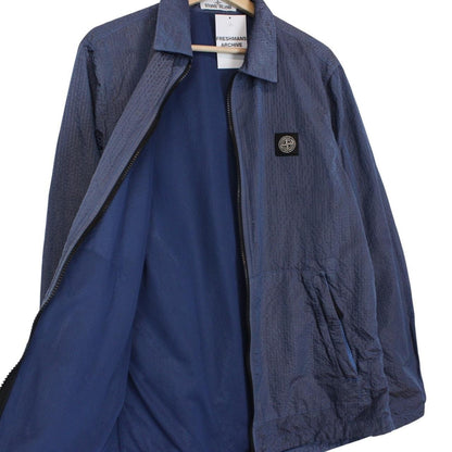 Stone Island AW 2020 Blue Seersucker Weft Nylon Metal Overshirt Jacket