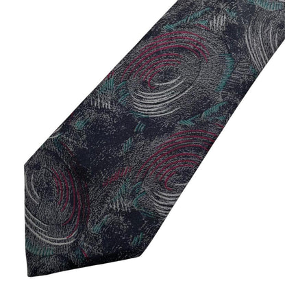 Lanvin multicoloured abstract print silk tie featuring vibrant patterns in black, green, and red.