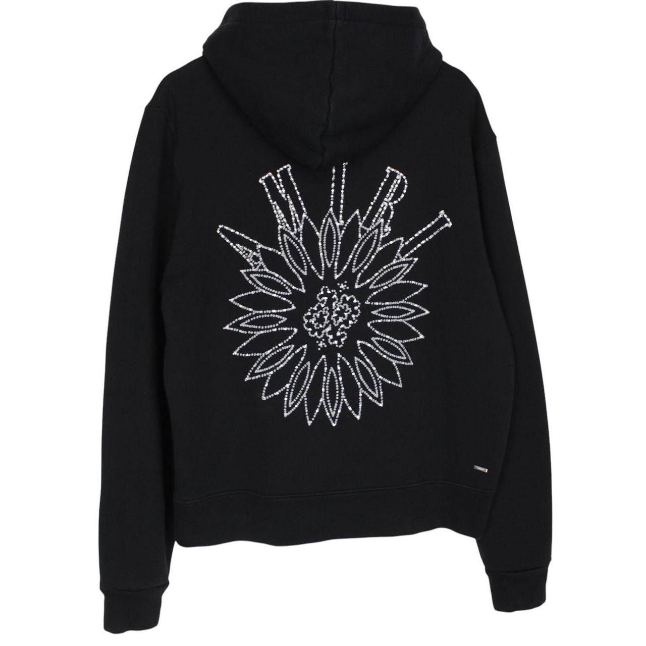 AMIRI black hoodie with rhinestone embellishments and crystal stick poke details.