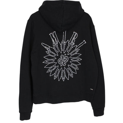 AMIRI black hoodie with rhinestone embellishments and crystal stick poke details.