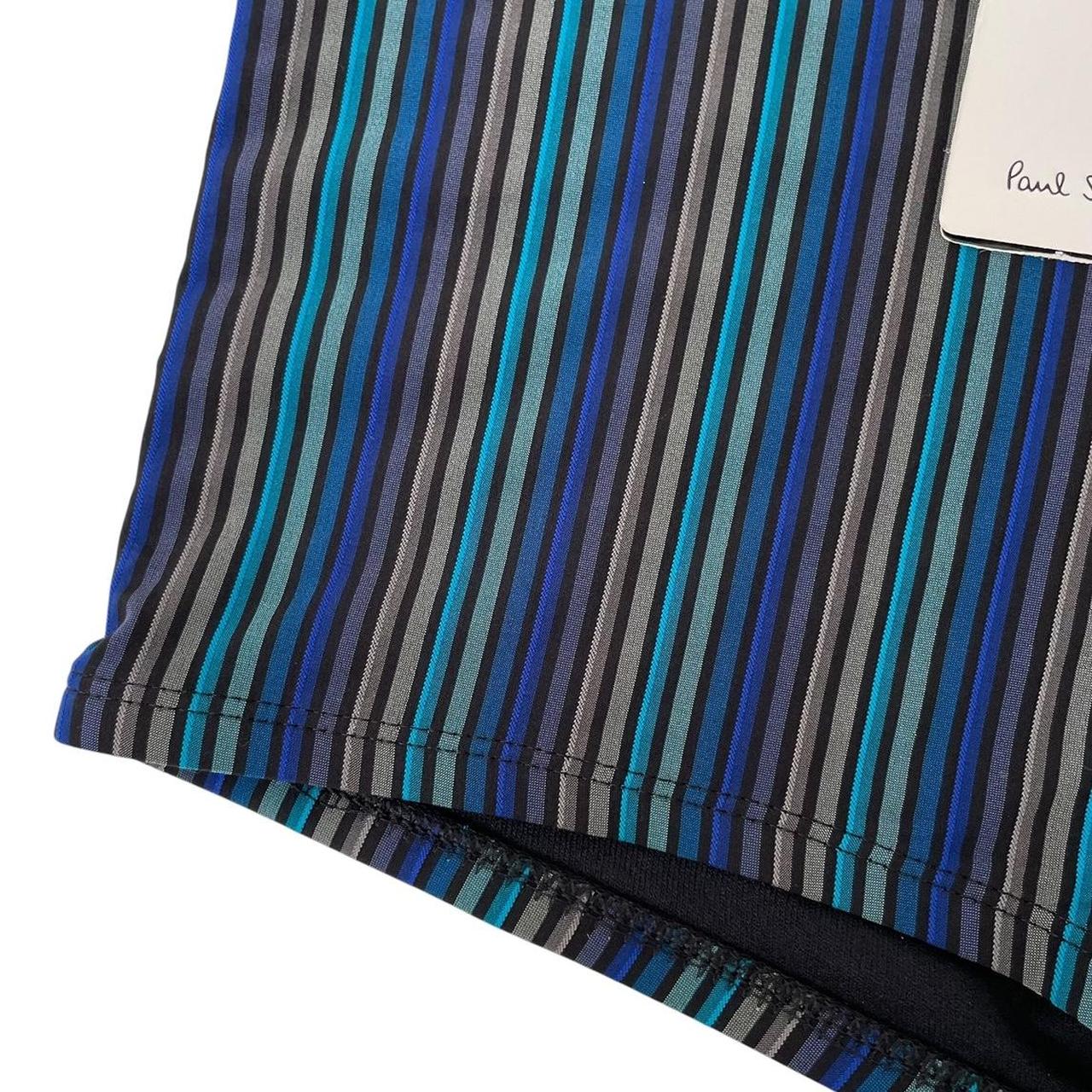 Paul Smith multicoloured striped swim shorts with brand logo and new with tags.