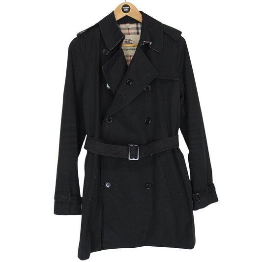 Burberry London Black Nova Check Double Breasted Belted Trench Coat