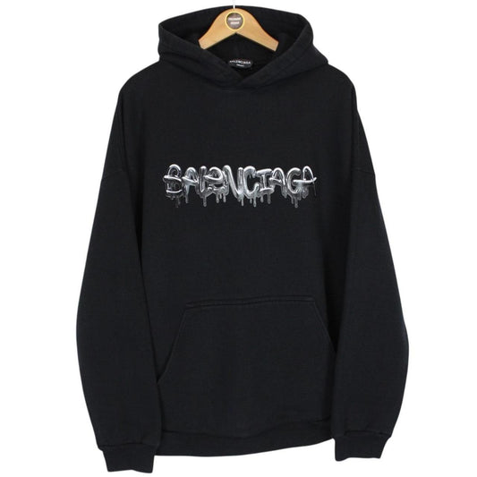 Balenciaga Black Slime Logo Print Oversized Hoodie