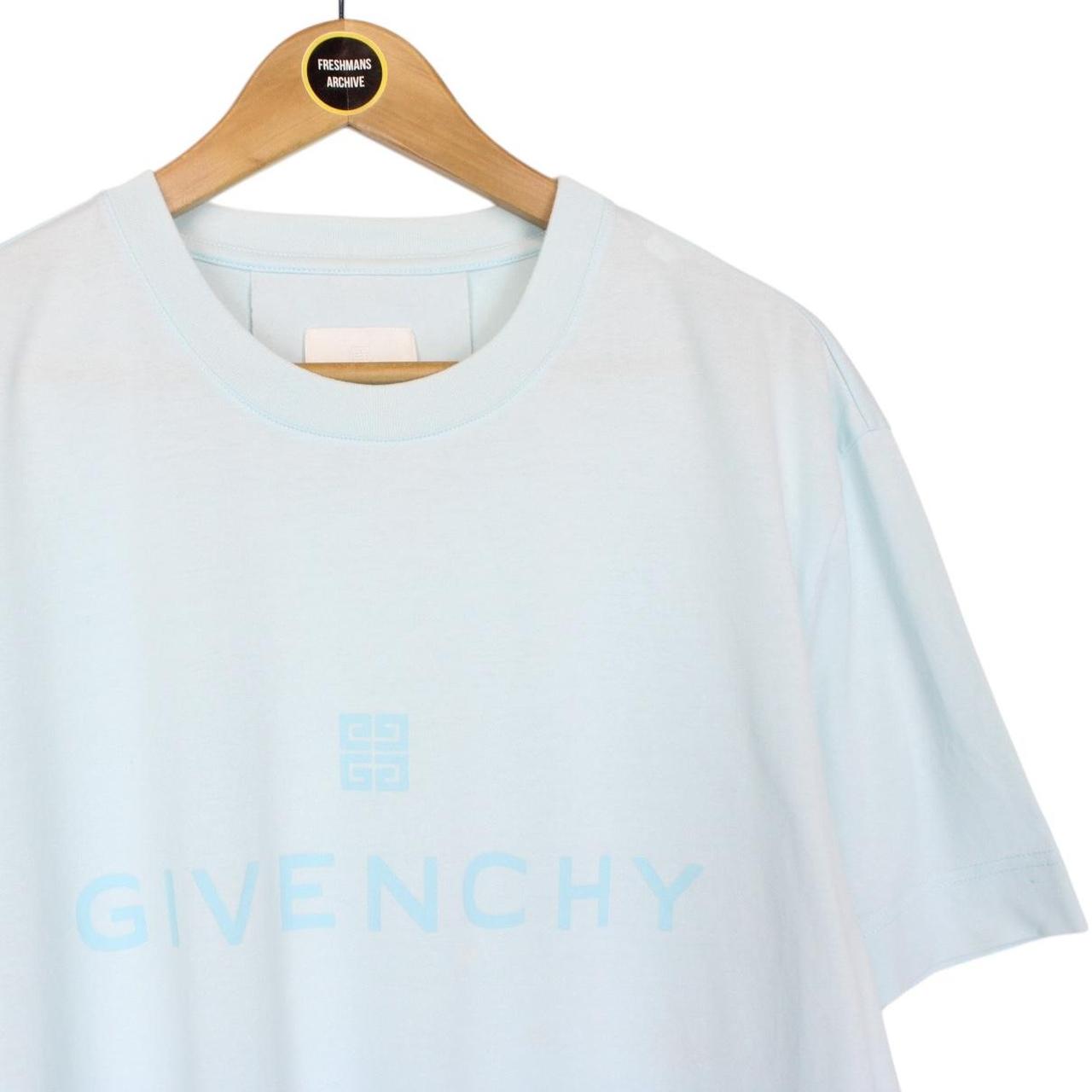 Givenchy Paris Light Blue Logo Print Short Sleeve Cotton T-Shirt