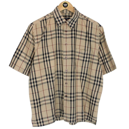 Vintage Burberry London Tan Brown Nova Check Short Sleeve Cotton Shirt