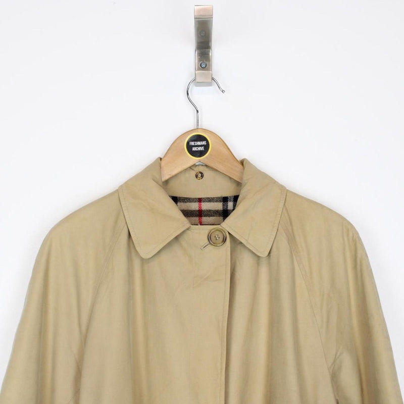 Vintage 80s Burberry Tan Brown Nova Check Single Breasted Belted Trench Coat
