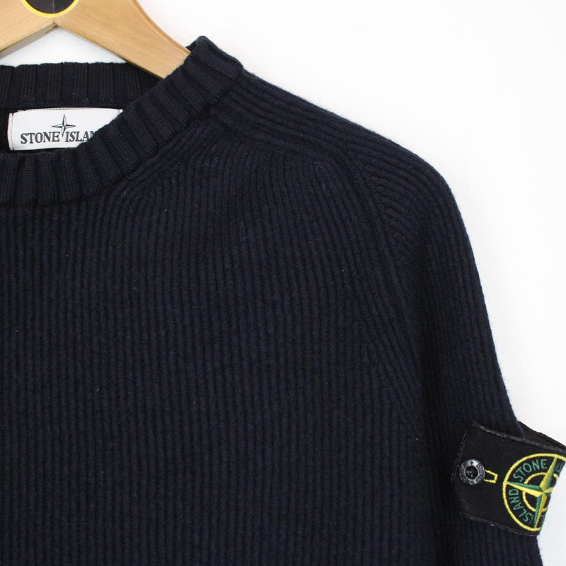 Stone Island AW 2016 Navy Blue Ribbed Wool Knit Jumper