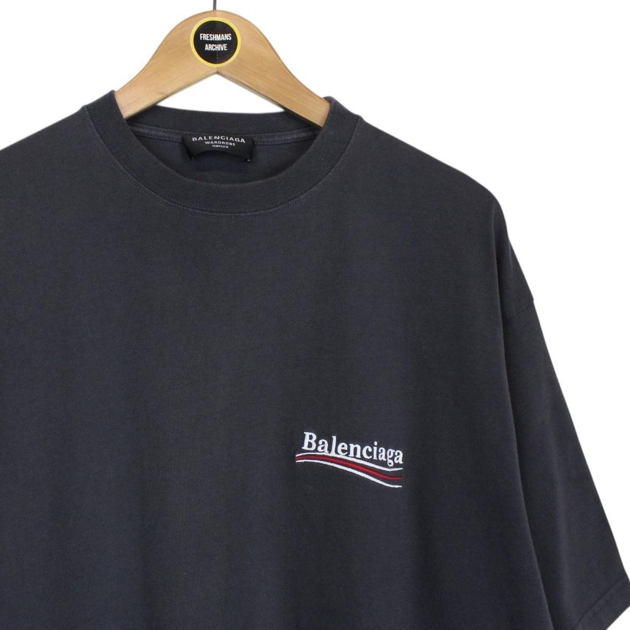 Balenciaga Dark Grey Political Campaign Logo Short Sleeve Cotton T-Shirt