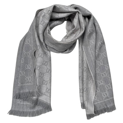 Gucci Grey GG Monogram Frayed Wool Scarf
