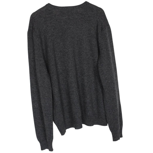 Polo Ralph Lauren grey lambswool knit v-neck jumper with embroidered logo.
