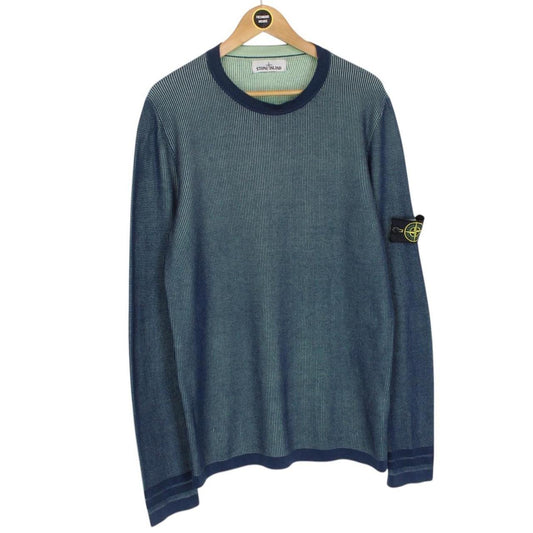 Stone Island SS 2018 Blue Bicolour Cotton Knit Jumper