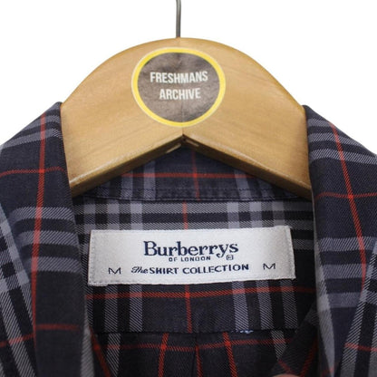 Vintage 90s Burberry Navy Blue Nova Check Long Sleeve Cotton Shirt