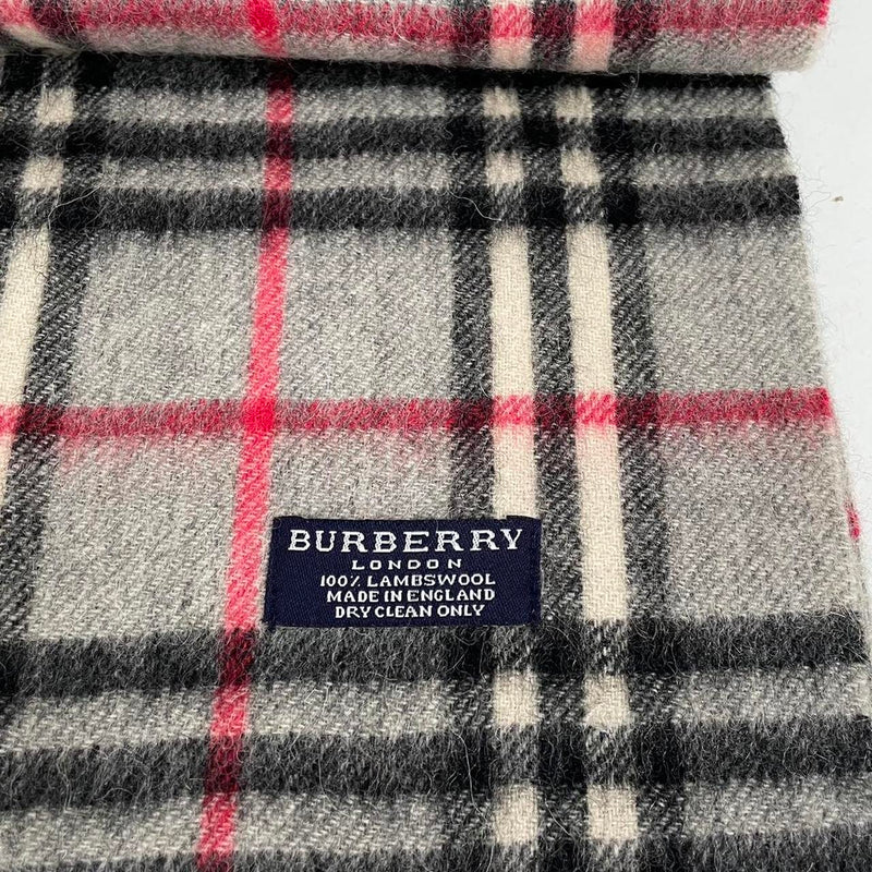 Vintage 90s Burberry Grey Nova Check Lambswool Scarf