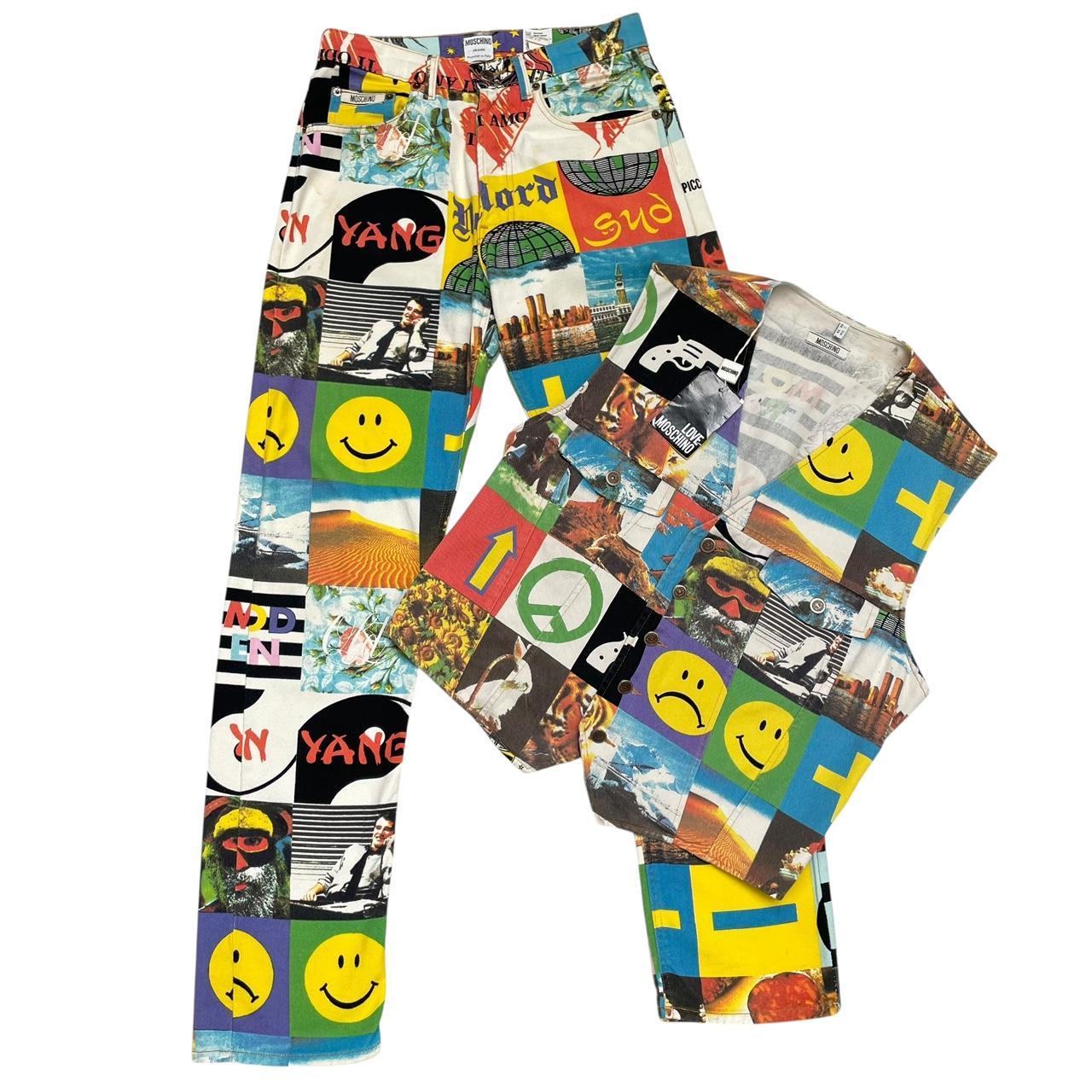 Vintage 90s Moschino Multicoloured Opposites Ying Yang Tapered Fit Jeans