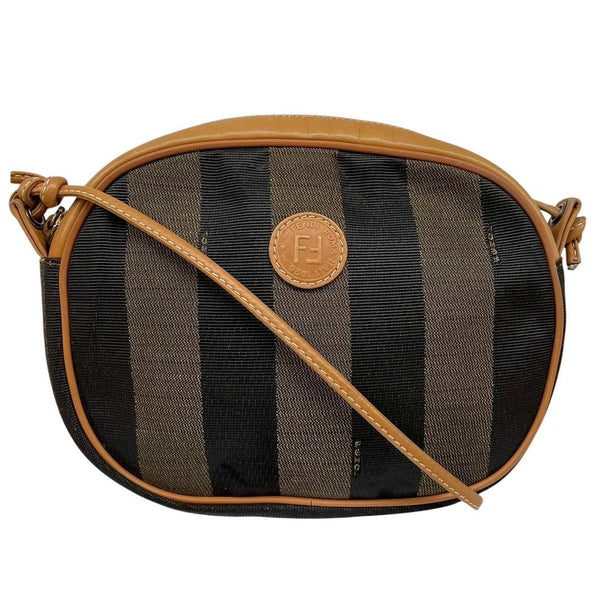 Vintage Fendi Brown and Black Pequin Striped Canvas Crossbody Bag
