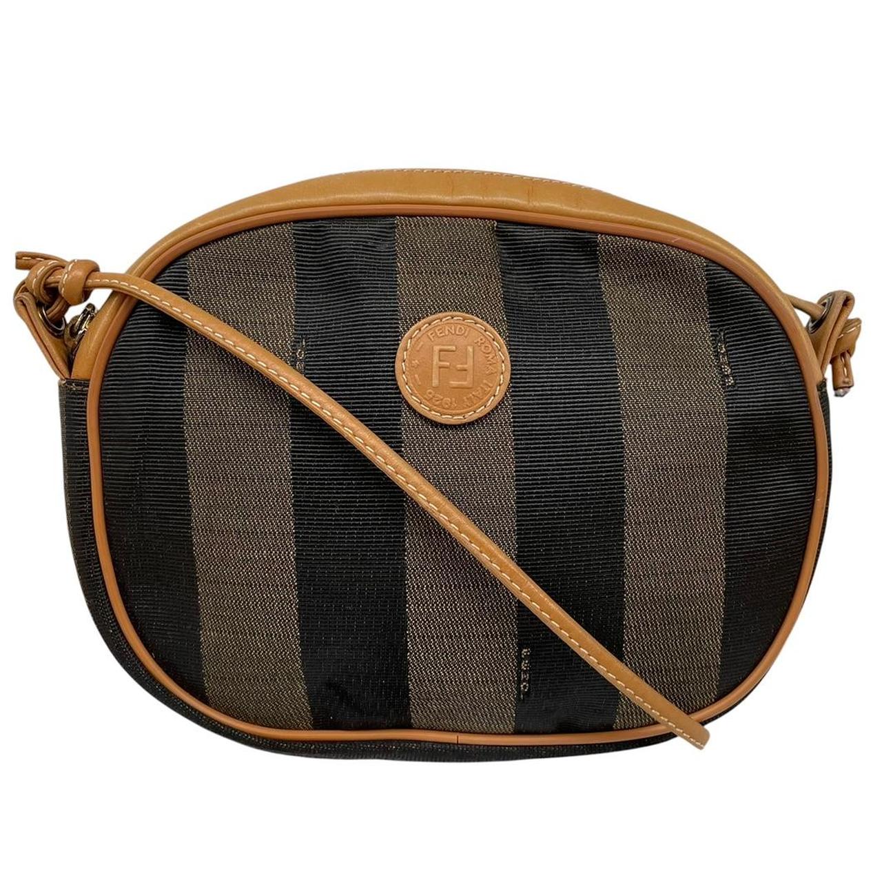 Vintage Fendi Brown and Black Pequin Striped Canvas Crossbody Bag