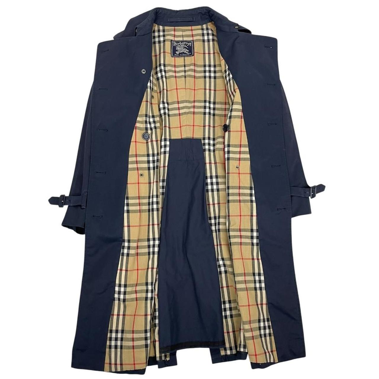 Vintage 80s Burberry Navy Blue Double Breasted Belted Trench Coat
