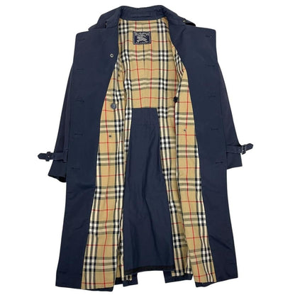 Vintage 80s Burberry Navy Blue Double Breasted Belted Trench Coat