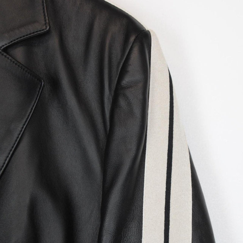 Palm Angels Black and White Leather Track Blazer Jacket